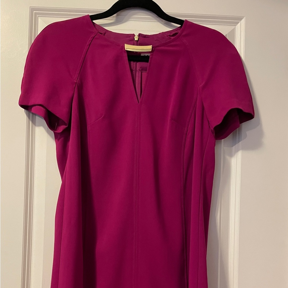 Trina Turk Magenta pink Shift Dress with gold bar detailing, Size 2